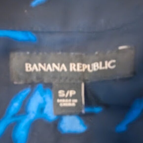 BANANA REPUBLIC Blue and Black Long Sleeve Printed Blouse Size Small - Picture 8 of 9